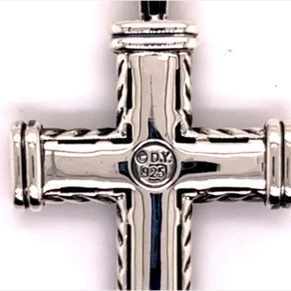 David Yurman Authentic Estate Black Diamond Chevron Silver Cross Pendant DY323 - Picture 8 of 8